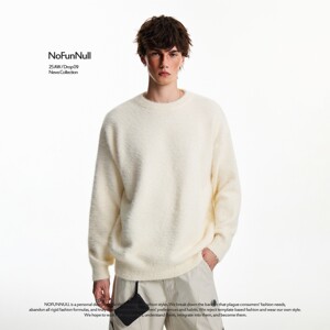 
NOFUNNULL American solid color heavyweight crew neck sweater for men and women in autumn and winter warm Baggy pullover bottoming sweater