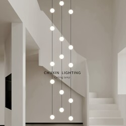 Modern Minimalist Loft Duplex Spiral Staircase Chandelier Villa High-Rise Stairwell Long-Line Magic Bean Long Disc Round Light