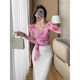Pink and purple printed top for women in summer new fashion style feminine versatile mesh V-neck strap shirt for women