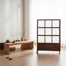 Screen Partition with Japanese-Style Lattice Design for Living Room Entrance, Movable Office Partition, Dining Room Chinese-Style Solid Wood Lattice Folding Partition