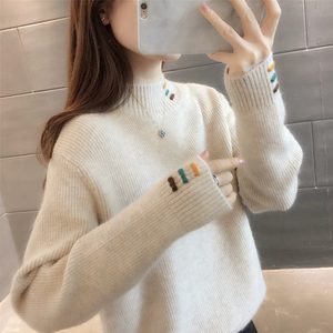 
Half turtleneck sweater for women in autumn and winter 2025 new winter thickened Korean style pure color embroidered knitted base shirt