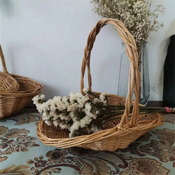 Flower basket straw woven rattan wicker hand-woven flower arrangement basket hand-held storage basket bamboo fruit picking basket