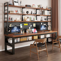 Solid Wood Computer Desk, Desktop Desk, Bookshelf Integrated Table, Home Student Double Study Table, Pegboard Office Desk