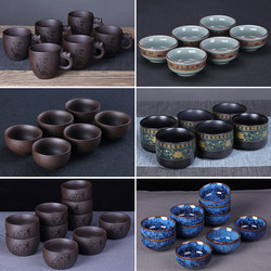 Tea Cup Set, 6 Ceramic Tea Cups, Tea Set, 10 Kung Fu Tea Tasting Cups, Purple Clay Kiln, Ge Kiln Style, for Home Use