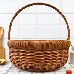 Imitation Rattan Round Hand-Woven Basket, Sturdy and Durable Household Storage Basket, Egg Basket, Vintage Handmade Weaving
