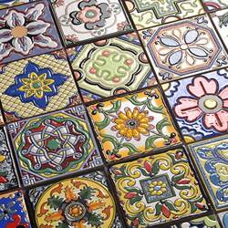 Small Tiles 100×100 American Style Staircase Mediterranean Waistline Corner Tiles Hand-Painted Concave-Convex Glossy Antique Tiles