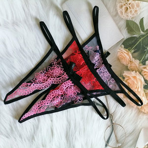 Open gear embroidery lace sexy transparent underwear couple women thin sex thong