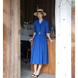 
Unfettered Summer New Style Commuting Casual Quarter Sleeve Workplace Exquisite A-Line Skirt Waist Design Shirt Dress