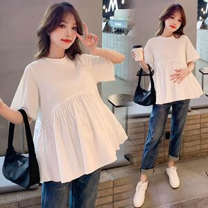 
Maternity top summer loose Korean style loose spliced babydoll shirt casual short-sleeved maternity T-shirt summer