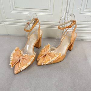 
Lady Shoes foreign trade original women's shoes fashion pointed toe solid color bow one-word buckle thick high-heeled fashion sandals