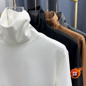 Thickened velvet thickened high-neck long-sleeved T-shirt for men's double-sided velvet autumn and winter J inner layer warm and warm German velvet solid color base shirt
