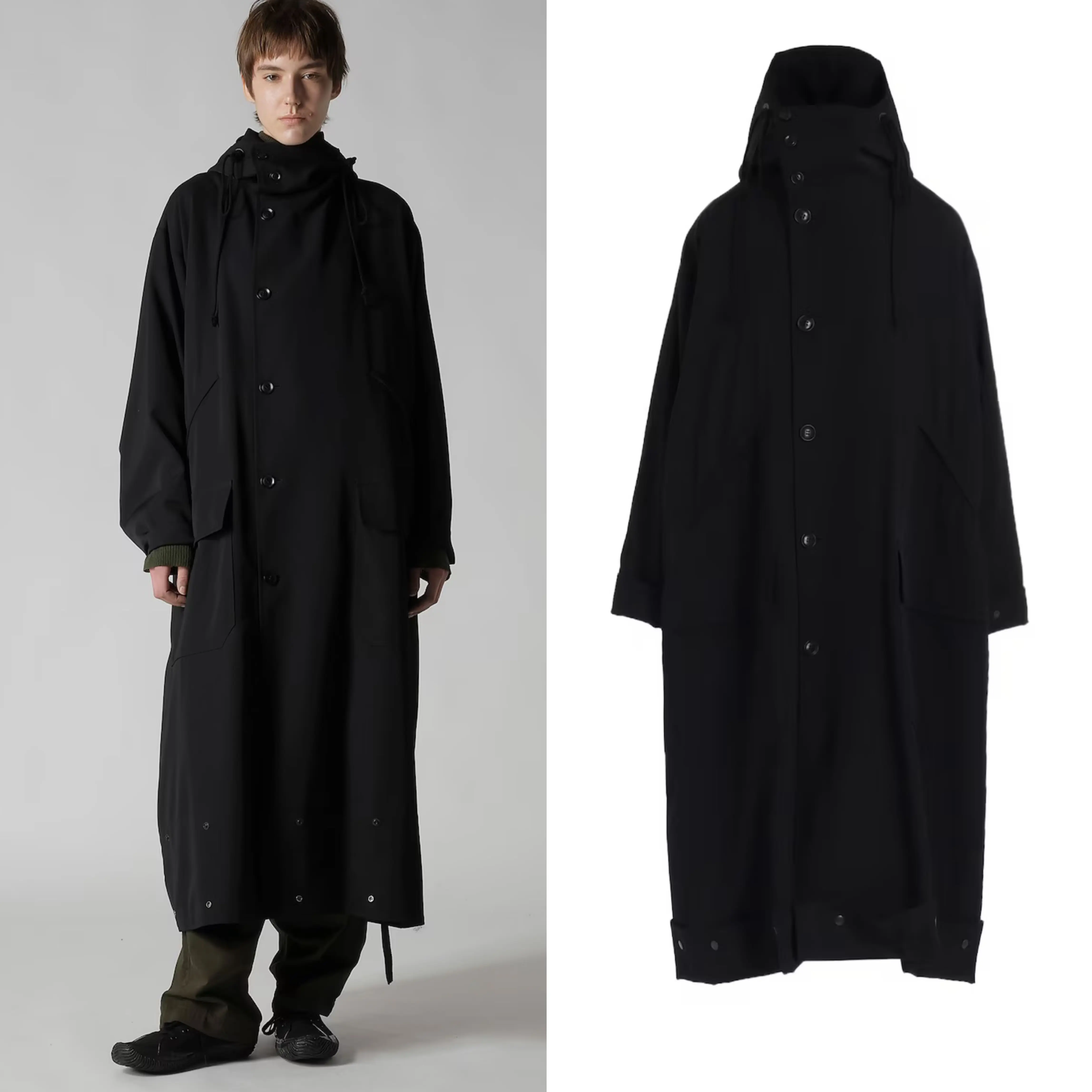 日本代购yohji ys 25AW 羊毛立领多纽扣下摆可折叠风衣外套