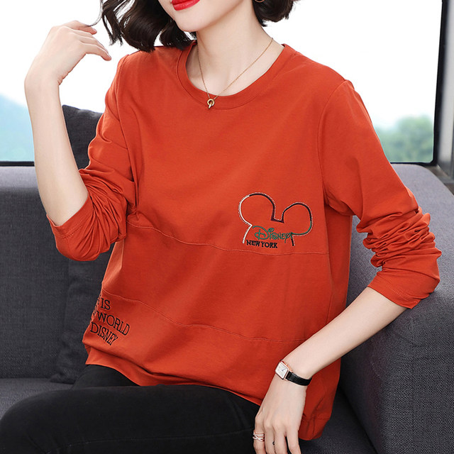 2025 spring and autumn new pure cotton long-sleeved T-shirt for women, middle-aged and elderly mothers fashionable base shirt fashionable large-size top