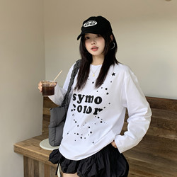 Symocolor 2025 Star Letter Print Round Neck Long Sleeve T-Shirt for Women, Lazy Loose Fit Versatile Casual Top