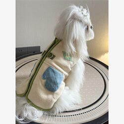 Foru Pet Clothing Autumn and Winter British Style Retro Bichon Maltese Fleece Vest Blue Pocket Jacket