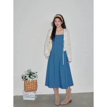 
Summer Dada Summer Little Danning 2025 Summer New Style Slightly Fat mm Retro Waist-Close-Slim Denim Suspender Skirt