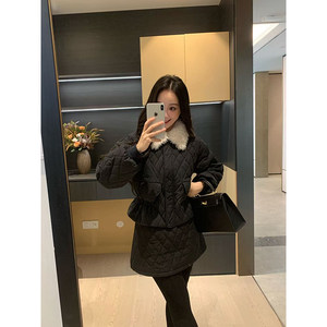 
XINYI[Bahn's daughter] winter quilted cotton short jacket + high waist velvet skirt slimming temperament suit for women