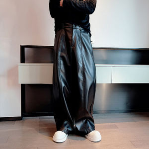 
Autumn and winter high-end and trendy men's wide-leg scimitar PU leather pants, loose and fashionable motorcycle draping, thickened and handsome pants