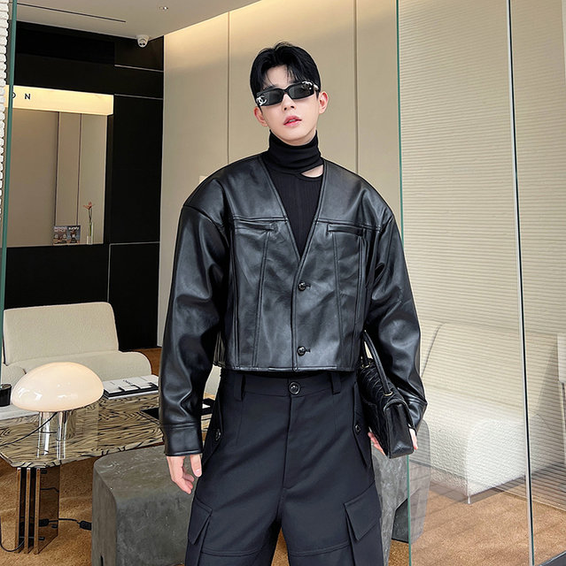 South Korea Chic Early Autumn Retro Handsome Motorcycle Leather Coat