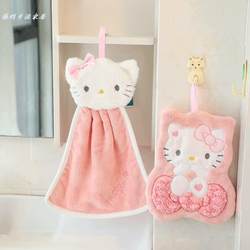 Hello Kitty Coral Fleece Hanging Hand Towel for Kitchen and Bathroom, Absorbent, Kt Small Towel, Pink Kitty Square Towel