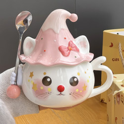 Mug for Girls, High Aesthetic Value, Office Ghost Water Cup, Birthday Gift, Particularly Beautiful Cat Ceramic Cup