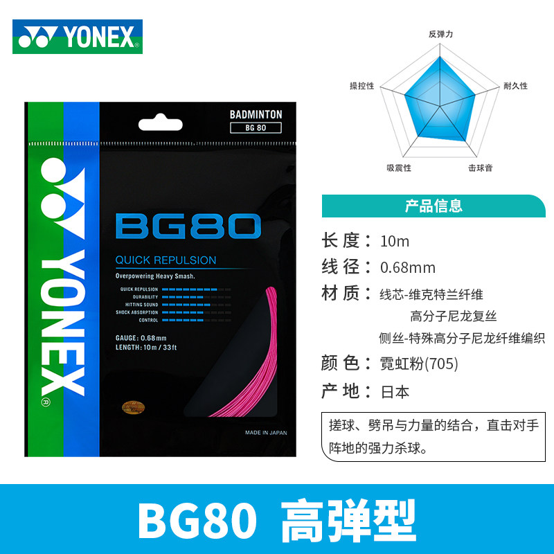 Yonex BG80 Badminton String - 0.68mm High Elastic