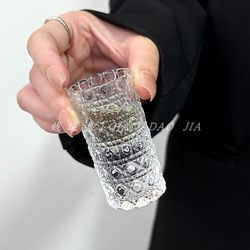 New Light Luxury Small Wine Glass with Embossed Thickened Glass, Small Liquor Cup for Home Use, Single-Shot Glass with Gemstone Pattern