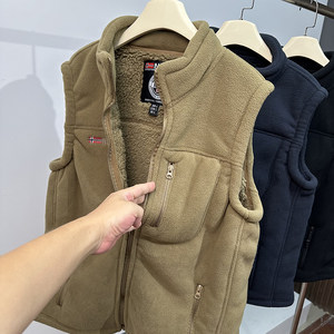 
Niche brand velvet thickened lamb velvet autumn and winter men and women outdoor heat storage and warm standing collar vest vest vest