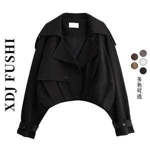 
Korean high-end short work jacket for women, spring and autumn casual temperament, lapel double-breasted large pocket top