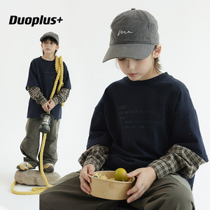 
Duojia trendy brand children's clothing boys American fake two-piece t-shirt 2026 spring new style children's long-sleeved fashionable tops trendy