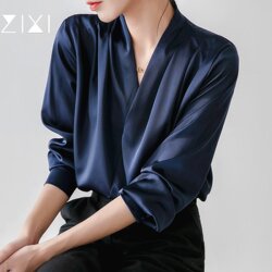 Commuting Shirt for Women 2026 Spring New Style Professional Drapey V-Neck Long-Sleeved Satin Shirt Ol Formal Interview Top