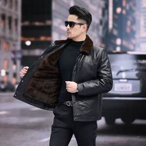 
Haining top layer cowhide men's detachable inner liner genuine leather leather jacket lapel casual jacket plus velvet thickened autumn and winter clothing