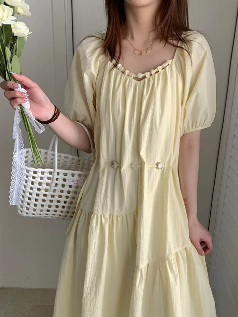 Korean Fashion Retro Demin Long-sleeved Elastic Waist Lapel Dress SD02264
