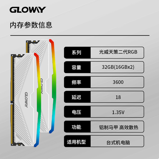 Gloway Tiance II 16GB (2x8GB) DDR4 3200MHz RGB Desktop Memory