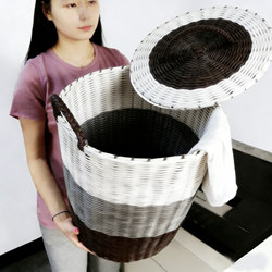 Large Woven Storage Basket with Lid and Handle for Clothes, Dirty Laundry, Toys, Snacks, and Pants