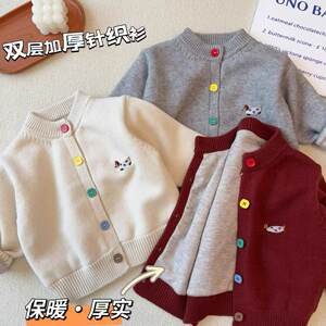 
Children's double-layer thick knitwear! Winter new warm and soft tops for boys and girls, baby sweater jackets are trendy