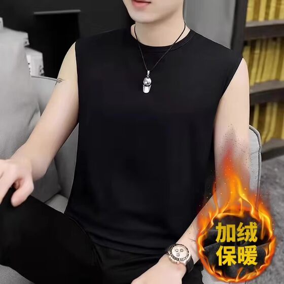 
Warm vest for men in autumn and winter pure cotton plus velvet inside thick plus velvet De heat-bottomed sleeveless vest outside