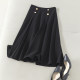 Elegant commuting wind autumn costume versatile high waist button embellishment of three -dimensional folds, thin, medium long A -line skirt black half skirt
