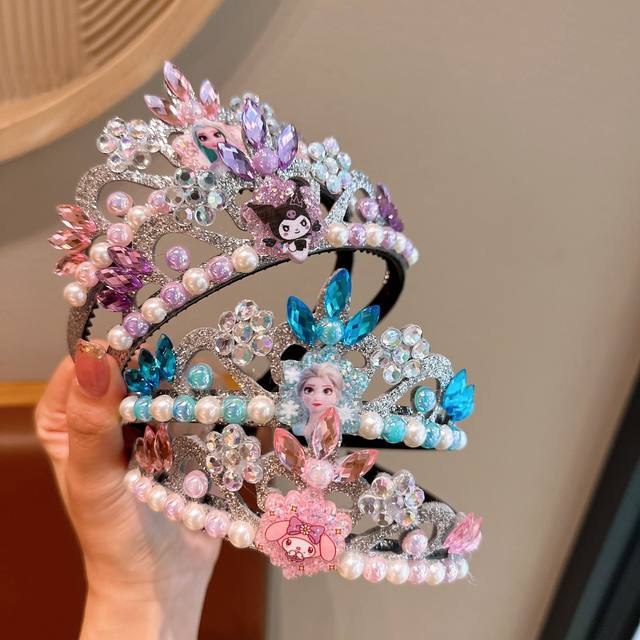 Children's hairband crown Frozen Blue Elsa Kuromi flash diamond headband spring performance dress up shooting props