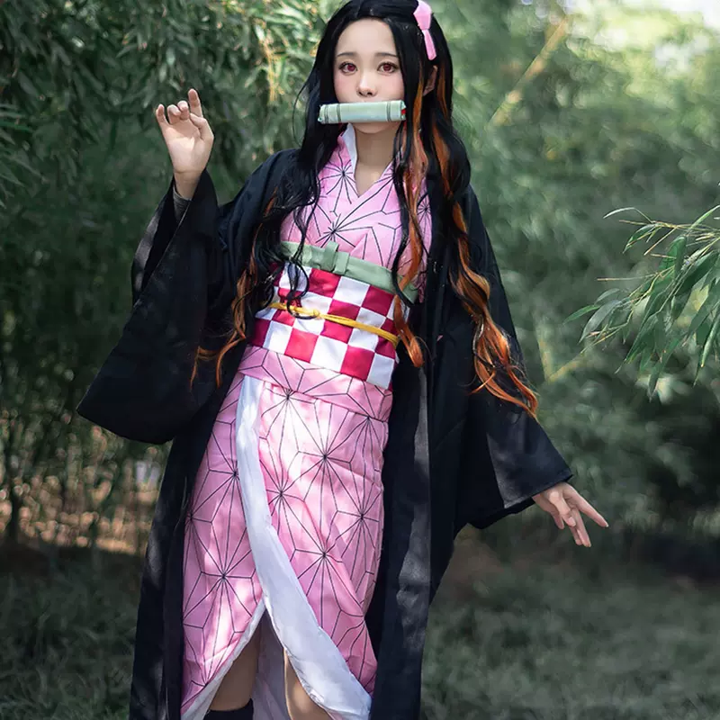 鬼滅之刃女鬼竈門禰豆子cos服日本動漫cosplay表演服飾蘿莉女和服-Taobao