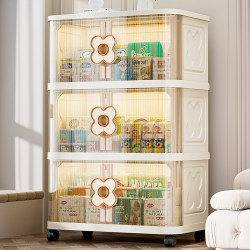 Storage Cabinet for Home Use, Foldable Multi-Layer Storage Cabinet, Large Capacity for Living Room Miscellaneous Items, Snacks, Toys, Movable Organizer