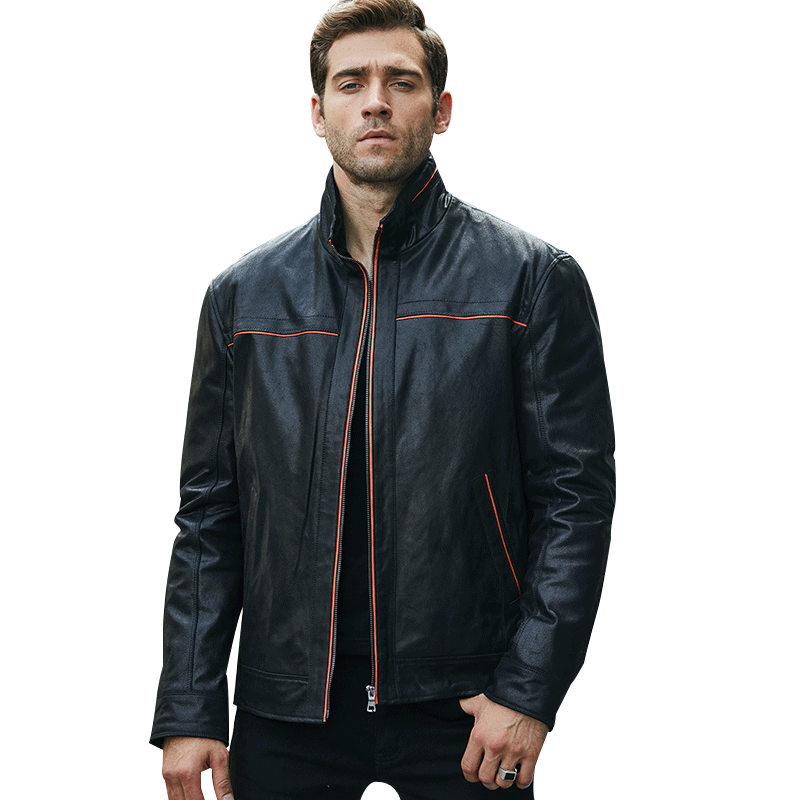 
Spring and Autumn New Genuine Leather Jacket Men's American Stand Collar Short Pigskin Men's Leather Jacket Retro European and American Leather Jacket