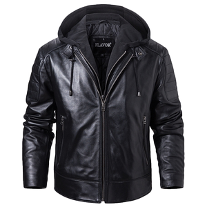
Haining autumn and winter new genuine leather jacket for men Haining sheepskin leather jacket trendy cotton hooded leather jacket for men