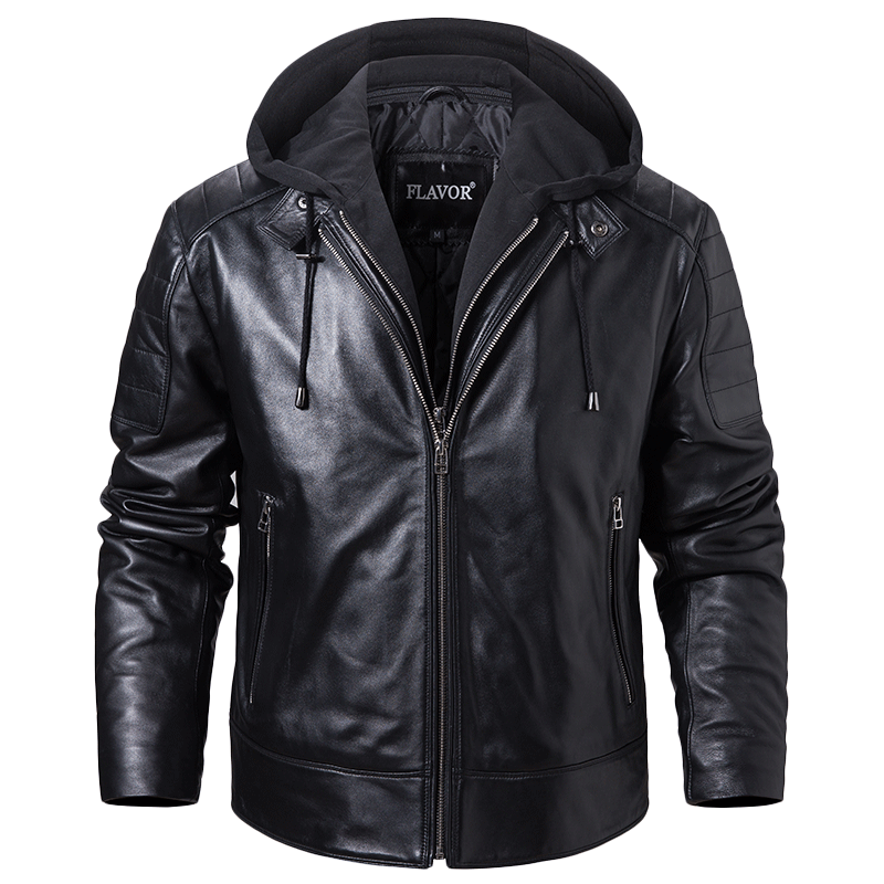 
Haining autumn and winter new genuine leather jacket for men Haining sheepskin leather jacket trendy cotton hooded leather jacket for men