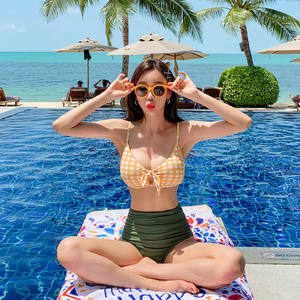 2019 New Trendy and Sexy Bikini Checkered Split Body Slim Covering Belly Student Little Fresh Girl Harajuku Swimming Suit
