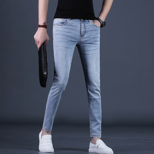 
Summer nine-point pants for boys, trendy light blue slim fit small feet men's nine-point casual 26 high-end men's clothing