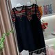 Fat sister's large size slimming fake two-piece round neck short-sleeved dress in summer loose Korean style fashionable spliced midi skirt