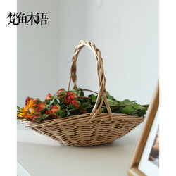 Wicker and Rattan Flower Baskets, Handmade Woven Flower Arrangement Baskets, Portable Storage Baskets, Bamboo Fruit Picking Baskets