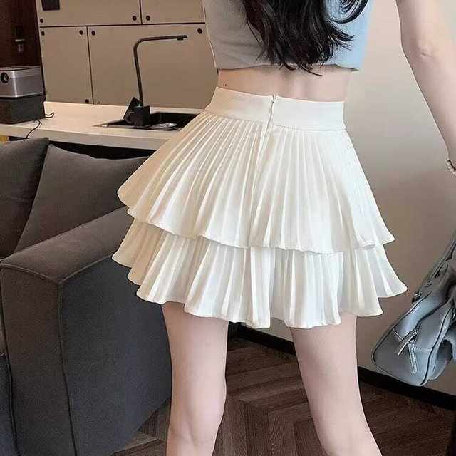 Large size double-layer cake pleated skirt versatile short skirt summer anti-exposure girl shorts skirt high waist A-line skirt