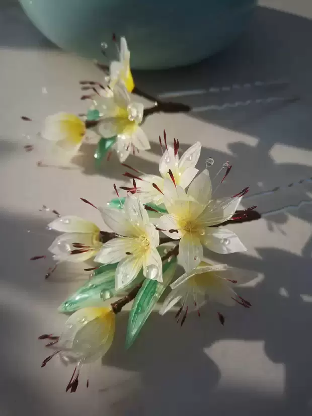 簪若兰芷黄百合原创热缩花发簪发钗发插